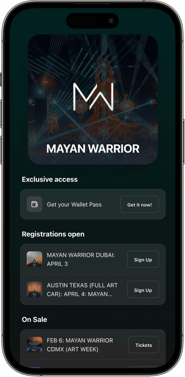 Fan Portal link in bio mockup showing Mayan Warrior